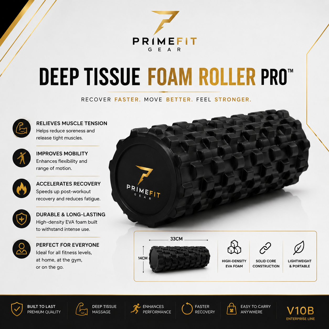 PrimeFit Deep Tissue Foam Roller Pro™