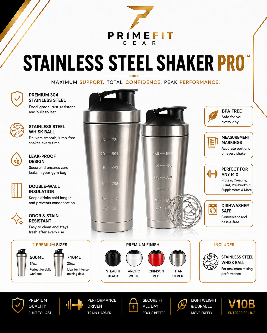 PrimeFit Stainless Steel Shaker Pro™