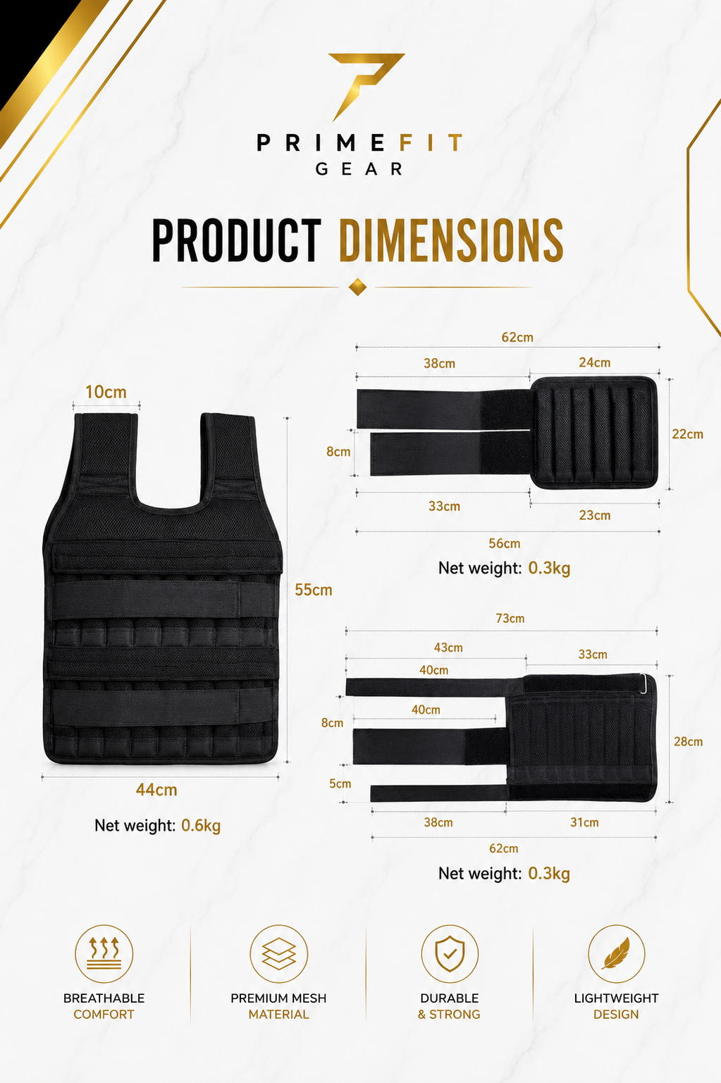 PrimeFit Adjustable Weighted Vest Pro™